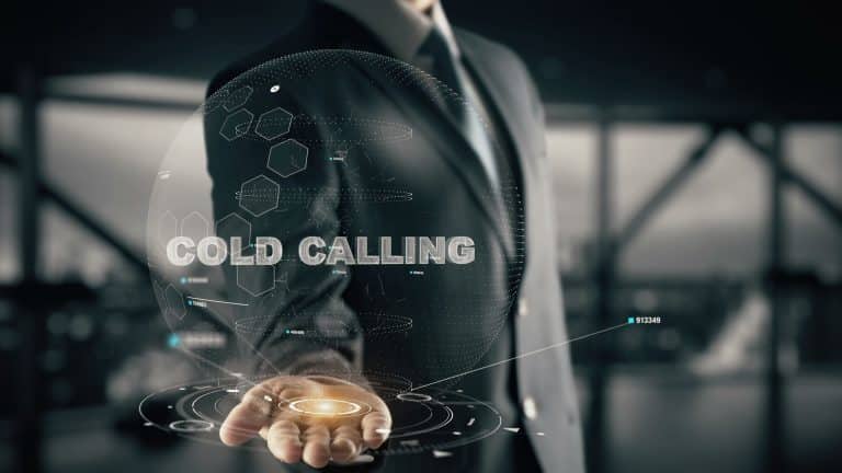 Cold Calling with hologram businessman concept